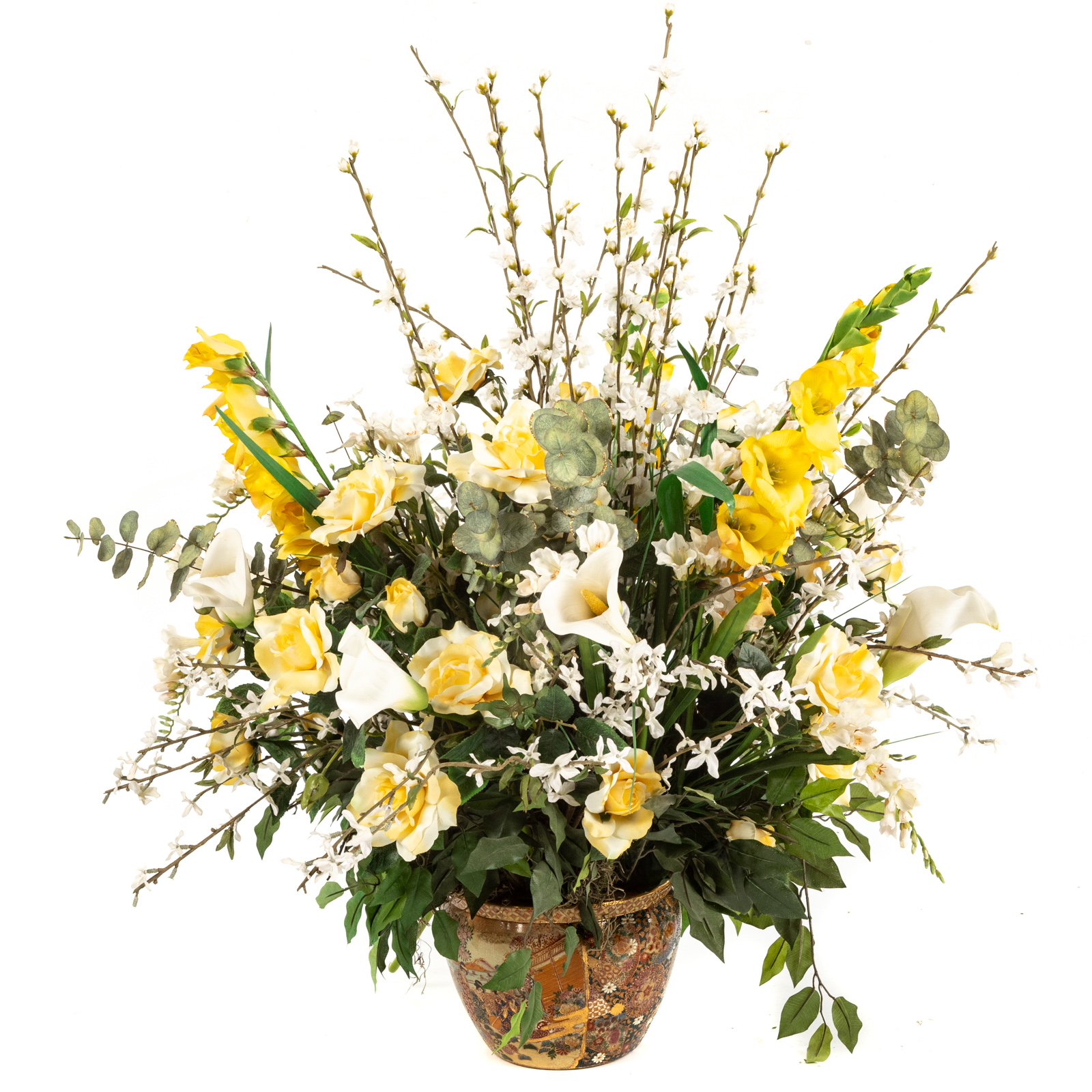 FAUX FLORAL ARRANGEMENT IN YELLOW &