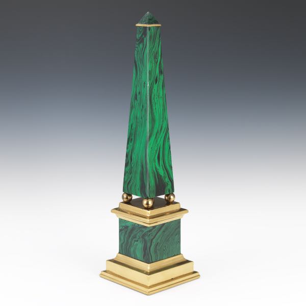FAUX MALACHITE AND BRASS OBELISK 21