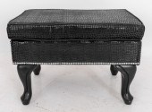 FAUX SNAKESKIN BLACK OTTOMAN B