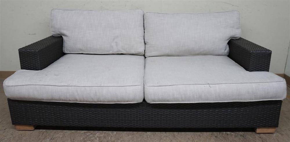 FAUX WICKER TWO-CUSHION SOFAFaux