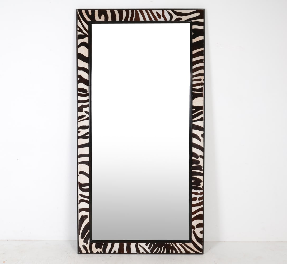 FAUX-ZEBRA HIDE FRAME MIRROR FOR