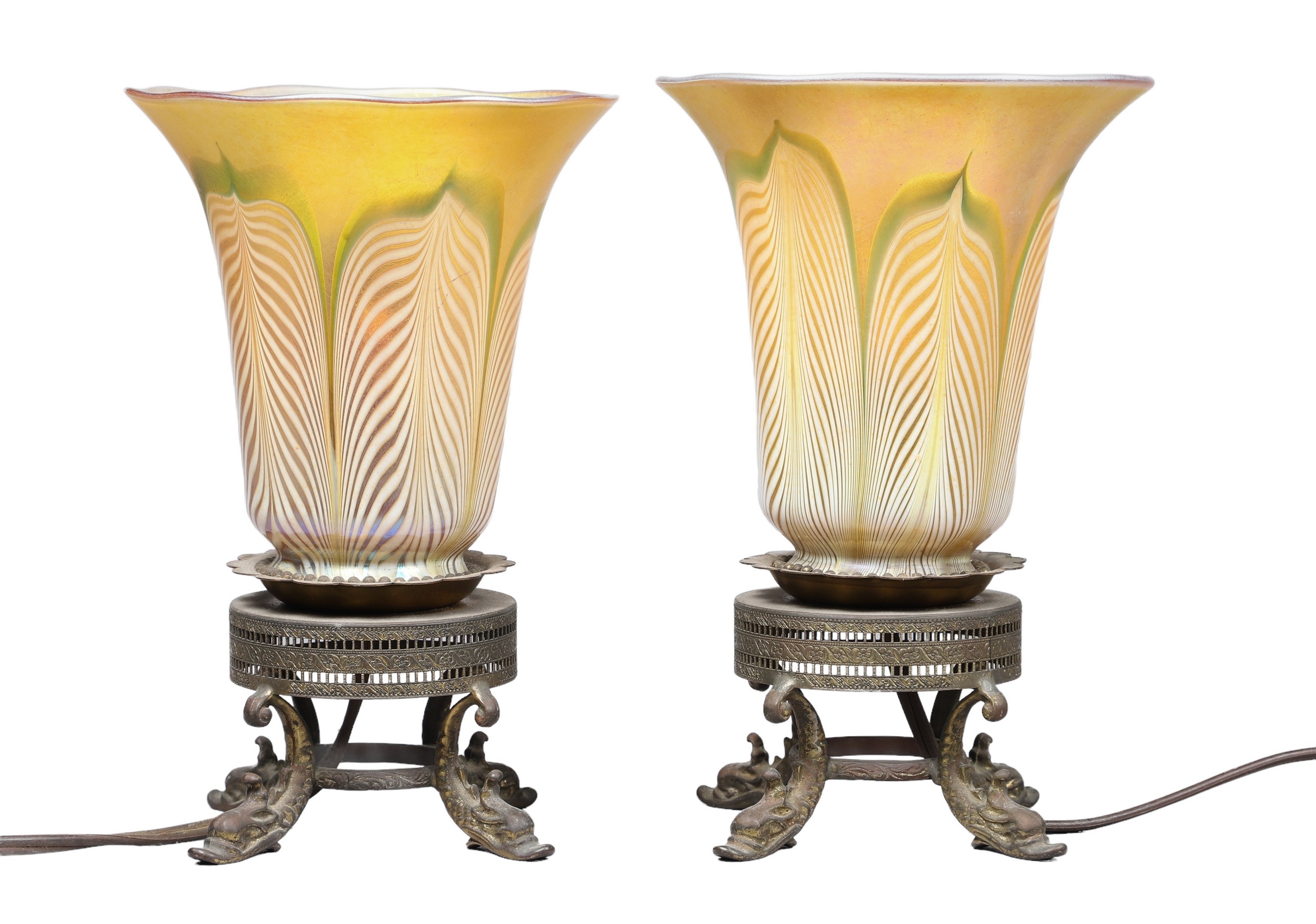 Favrile pulled feather table lamp