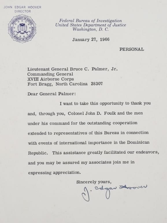 FBI LETTER SIGNED J. EDGAR