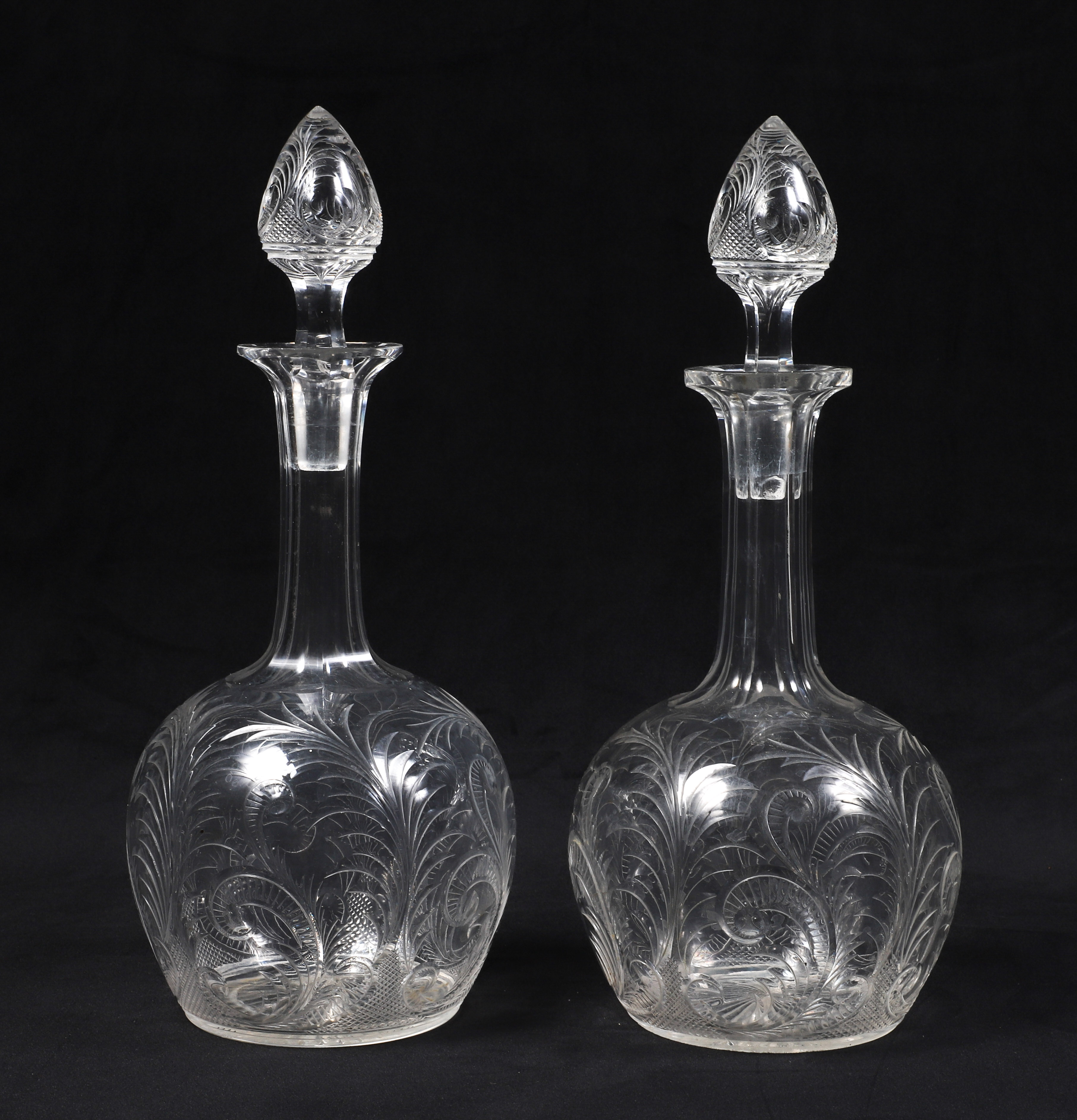 Feather Etched Cut Glass Decanter
