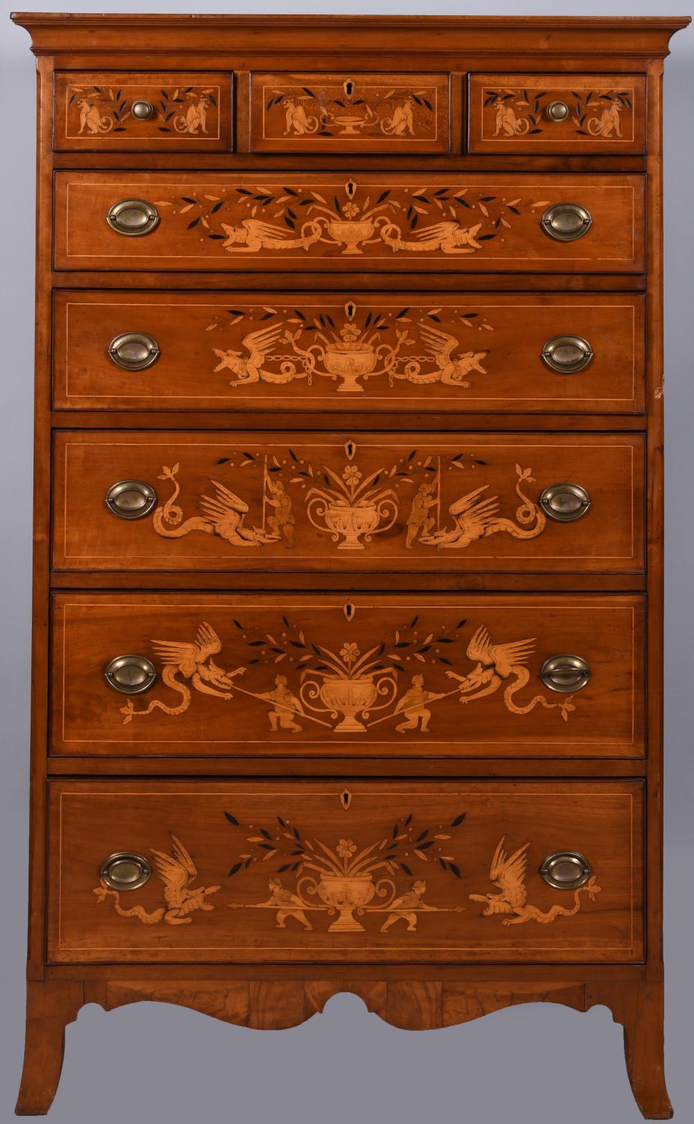 FEDERAL INLAID CHERRY TALL CHEST OF