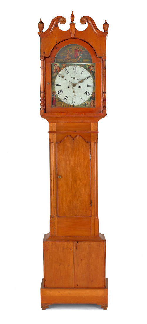 Federal pine tall case clock ca.