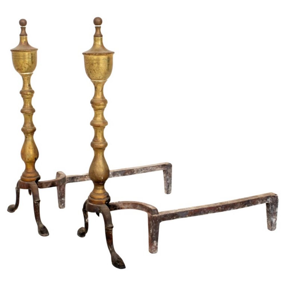 FEDERAL STYLE BRASS ANDIRONS,