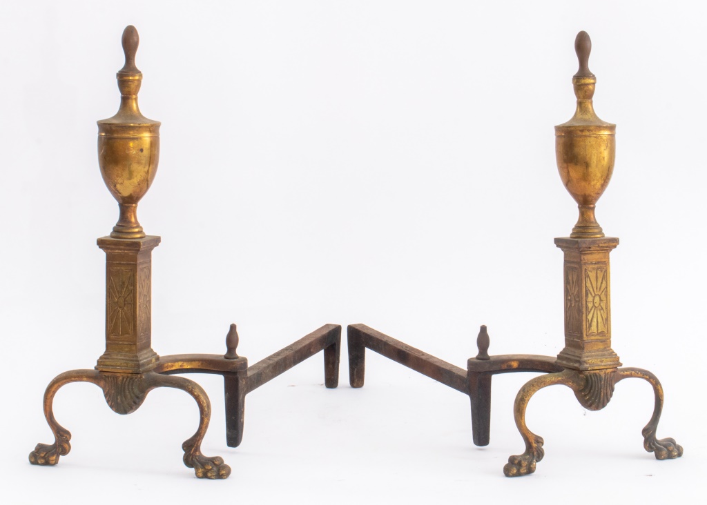 FEDERAL STYLE GILT METAL ANDIRON