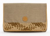 FENDI BEIGE WOVEN STRAW AND LE