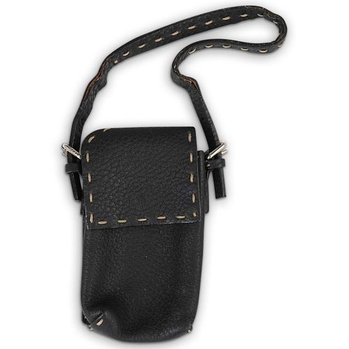 FENDI BLACK LEATHER PHONE POUCH