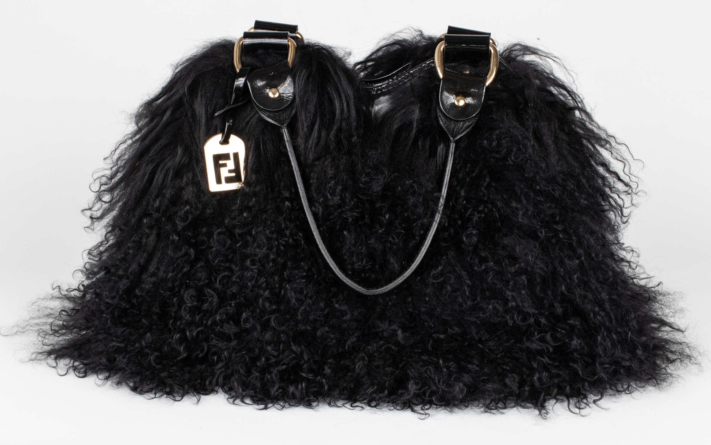 FENDI LAMB FUR AND PATENT LEATHER