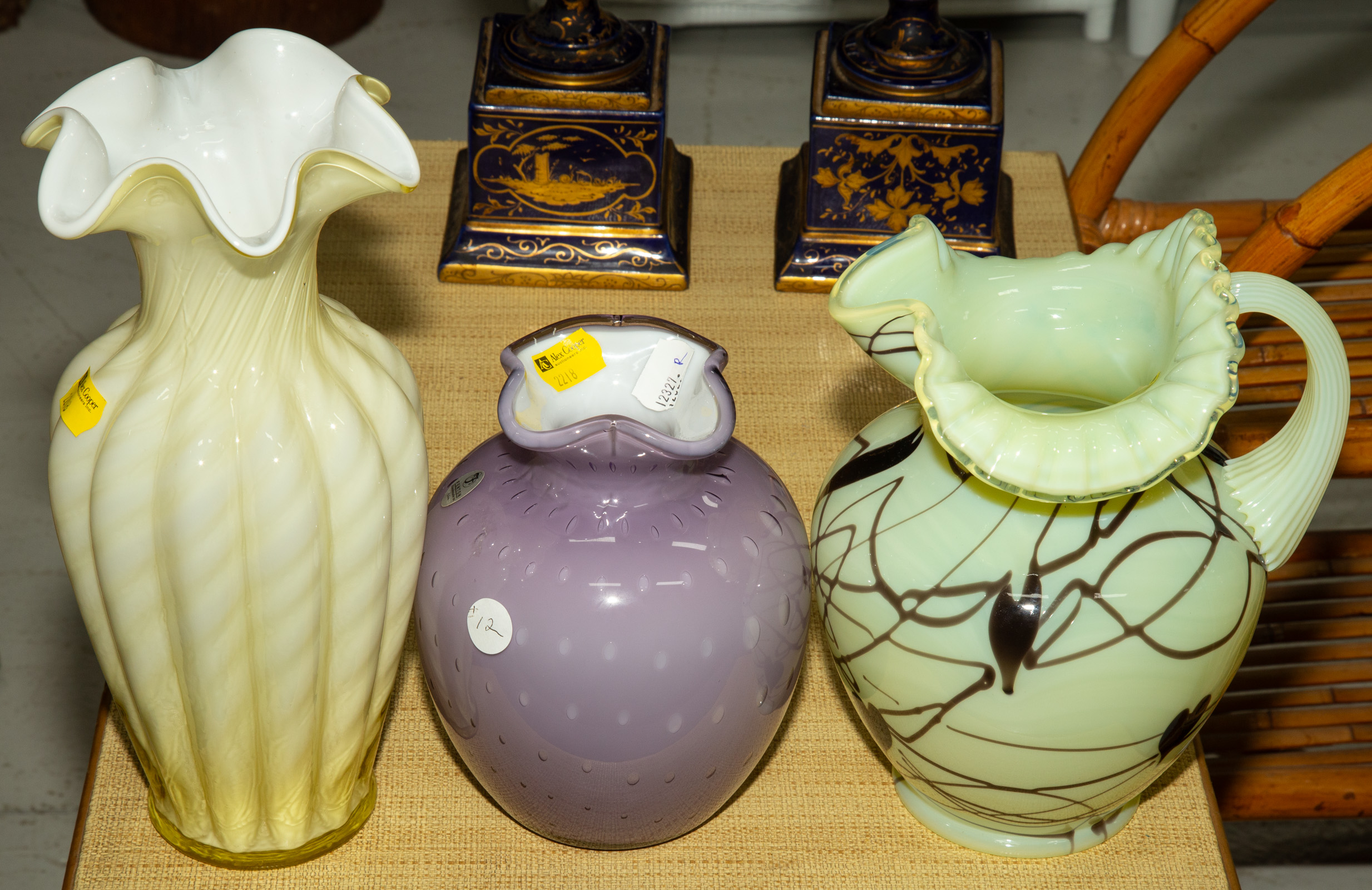 FENTON ART GLASS PITCHER & 2