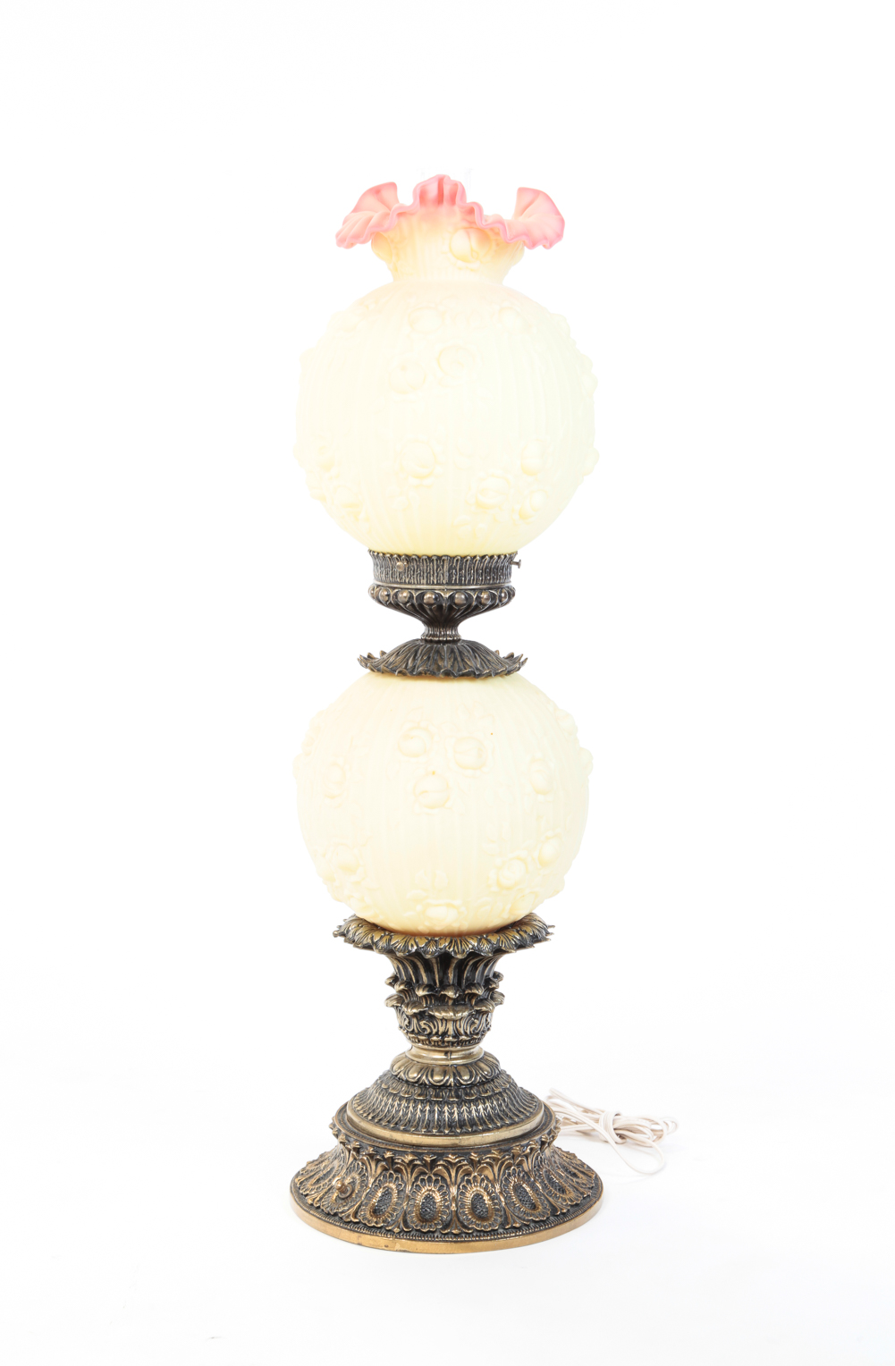 FENTON BURMESE "CABBAGE ROSE" LAMP.