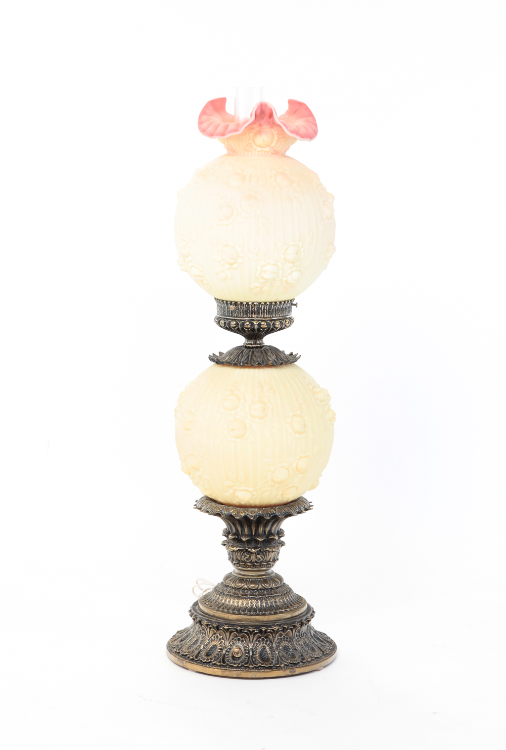 FENTON BURMESE "CABBAGE ROSE" LAMP.