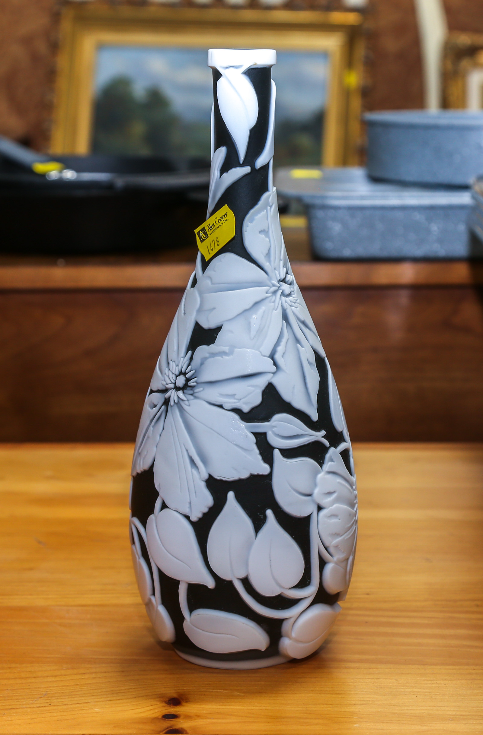 FENTON CAMEO GLASS VASE 11 in. H.