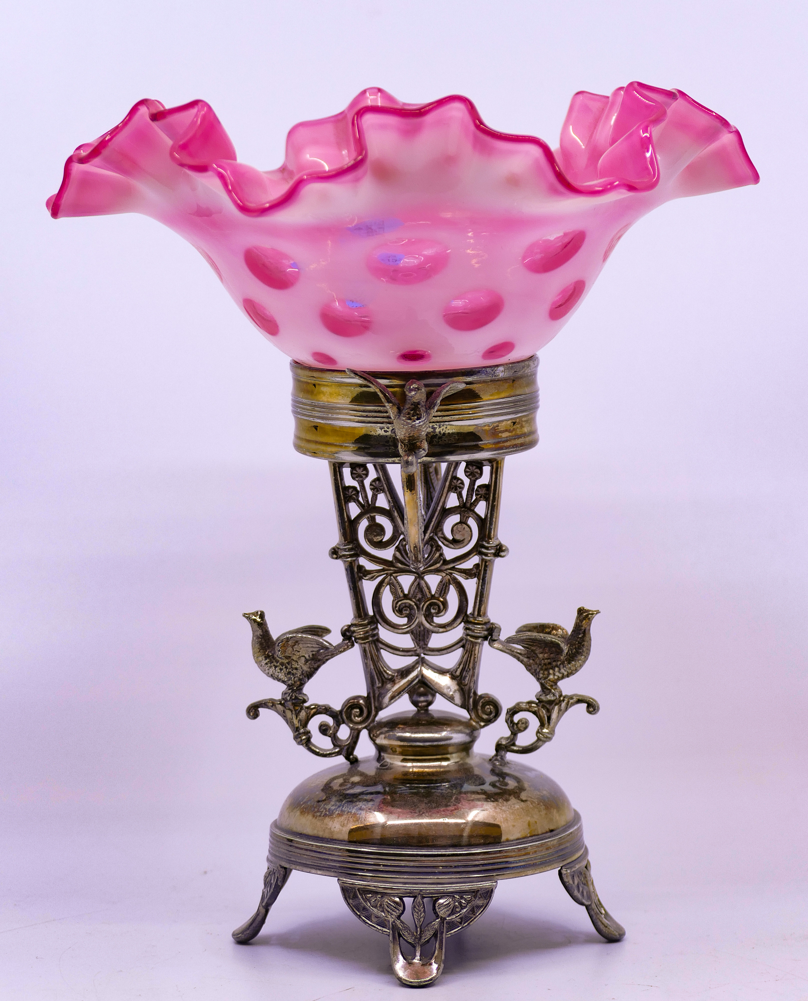 Fenton Pink Glass Ruffled Bowl on
