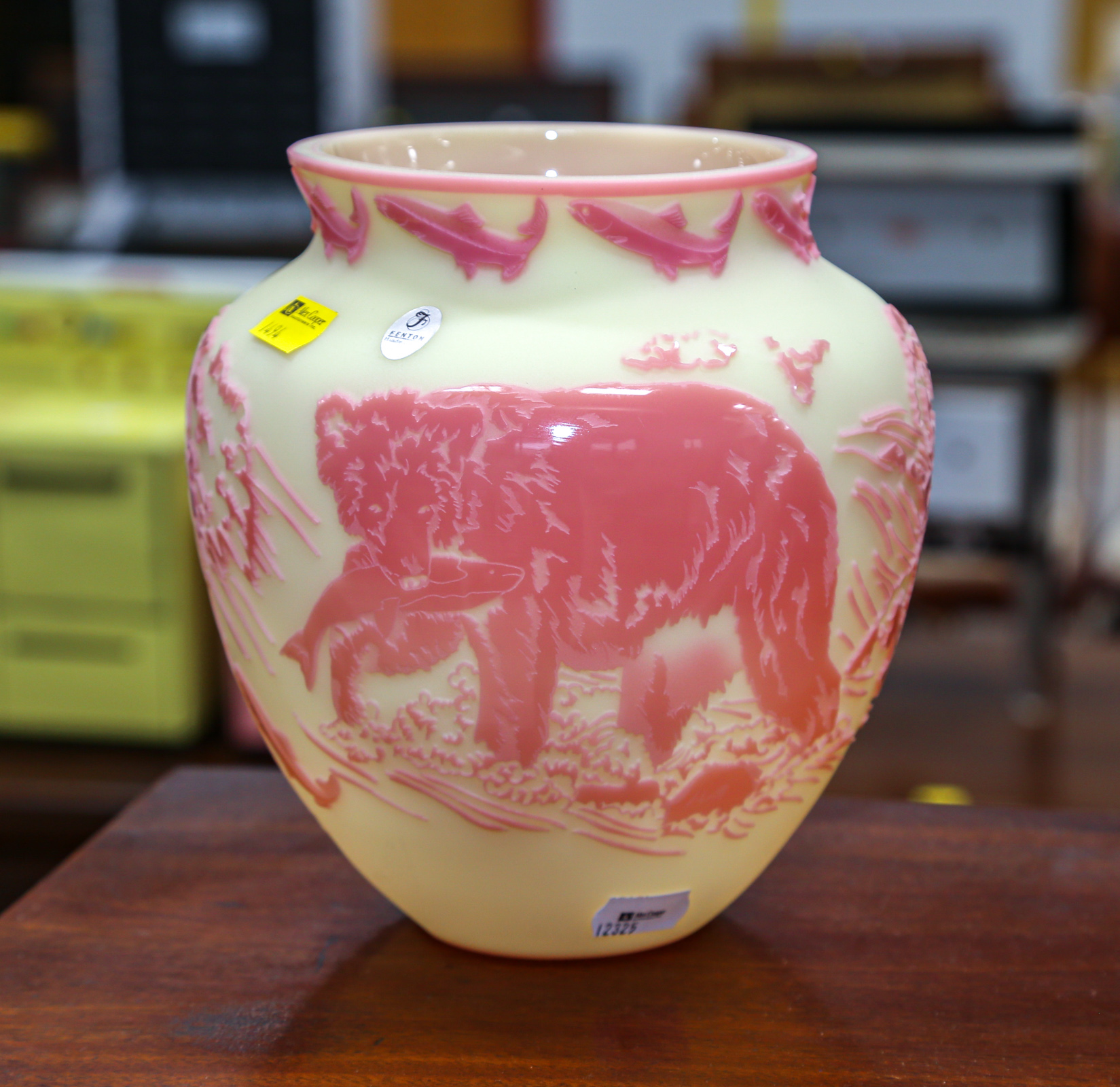 FENTON SALMON RUN CAMEO GLASS