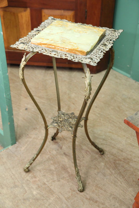 FERN STAND. Brass with onyx insert