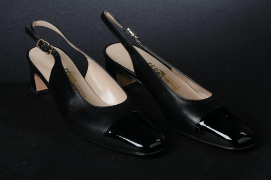 FERRAGAMO BLACK LEATHER SLING-BACKS