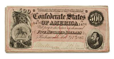 Fifteen $500 Confederate banknotes: