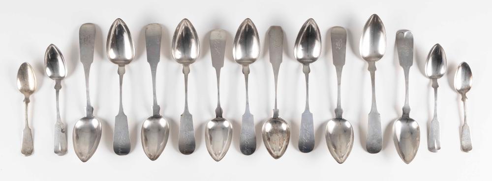 FIFTEEN AMERICAN COIN SILVER SPOONS