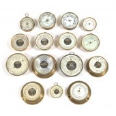 FIFTEEN BRASS CASED BAROMETERS