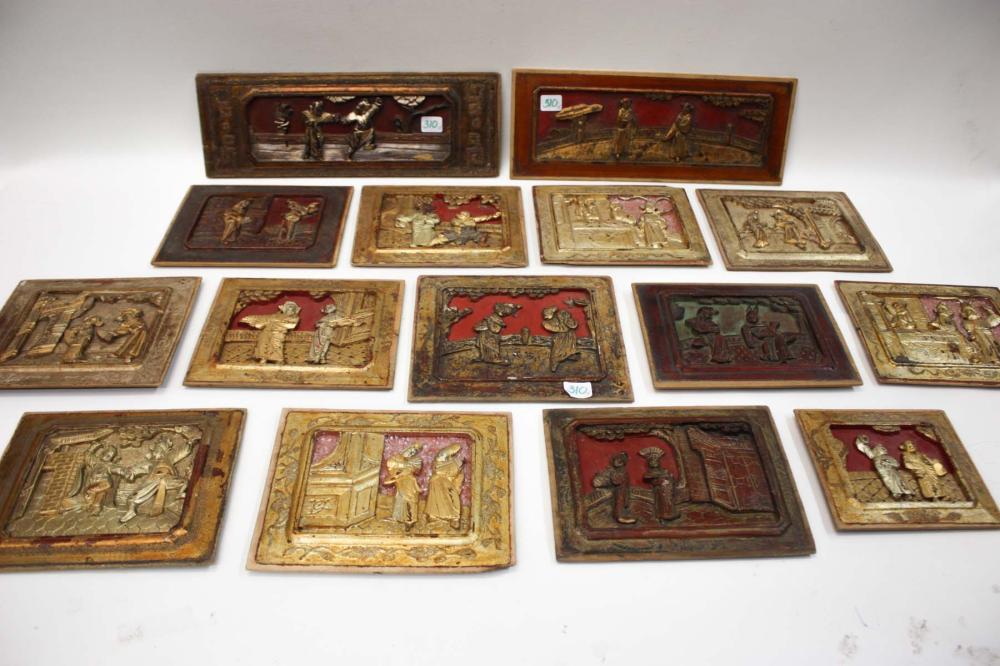 FIFTEEN CHINESE CARVED AND