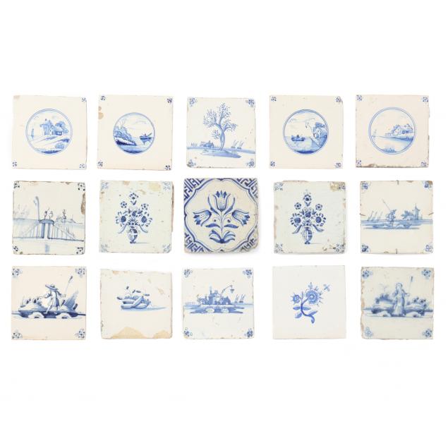 FIFTEEN DELFT WALL TILES 19th