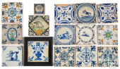 FIFTEEN DELFTWARE TILES, 17TH/