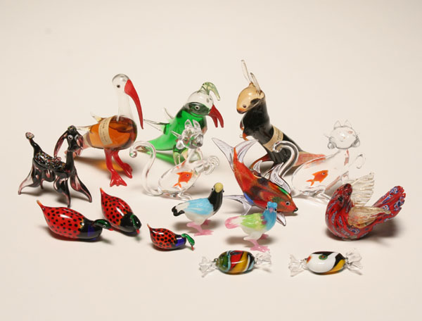 Fifteen Murano art glass lampworked