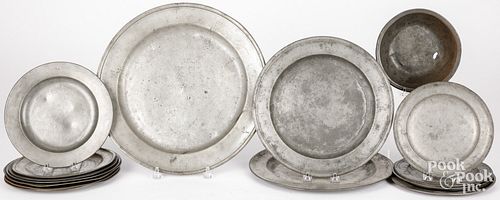 FIFTEEN PEWTER PLATES AND