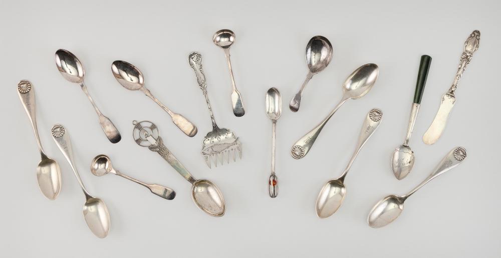 FIFTEEN SILVER TABLEWARES LATE