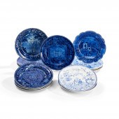 FIFTEEN STAFFORDSHIRE BLUE TRA