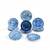 FIFTEEN STAFFORDSHIRE BLUE TRA