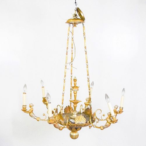 FIGURAL 6 LIGHT GILT WOOD