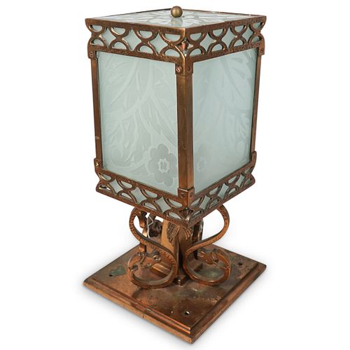 FIGURAL BRASS & GLASS LAMP