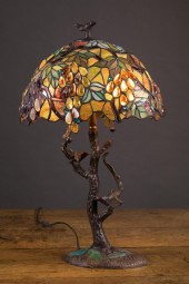 FIGURAL BRONZE AND LEADED GLAS