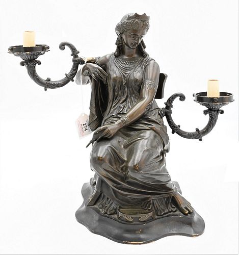 FIGURAL BRONZE LAMP, MODELED AS