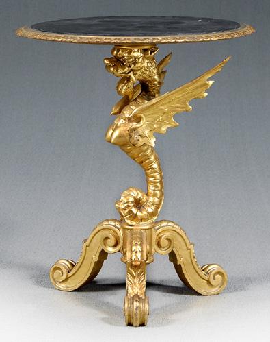 Figural carved and gilt wood table,
