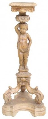 FIGURAL CARVED PINE PEDESTAL/