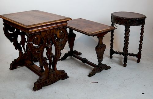 FIGURAL CARVED TABLE & TWO