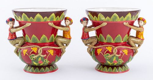 FIGURAL CERAMIC MONKEY VASES,