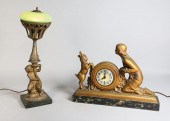 FIGURAL CLOCK AND CANDLE HOLDE