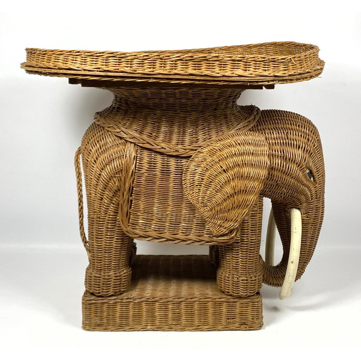 Figural Elephant Woven Wicker Table