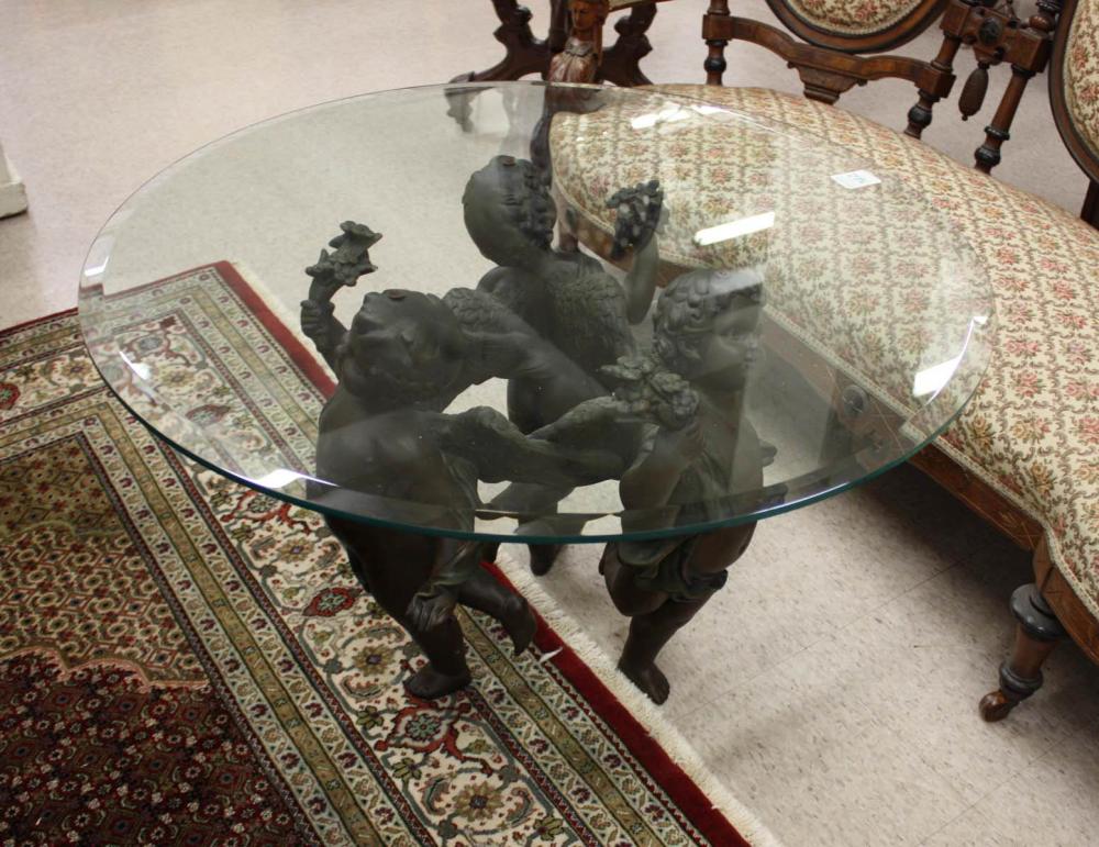 FIGURAL GLASS-TOP COCKTAIL TABLE,
