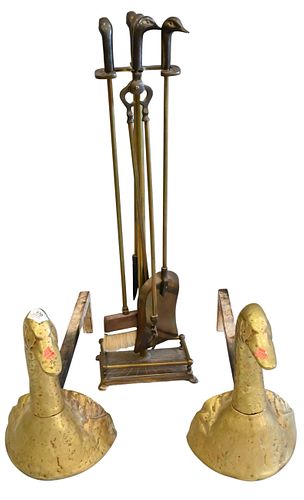 FIGURAL GOOSE FIREPLACE SET WITH
