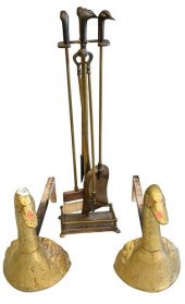 FIGURAL GOOSE FIREPLACE SET WI