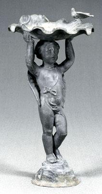 Figural lead birdbath, winged