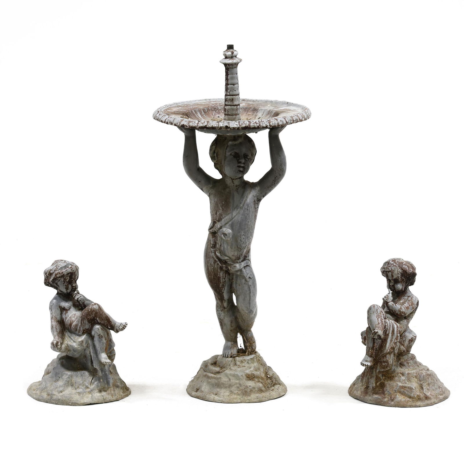 FIGURAL LEAD FOUNTAIN AND PAIR OF