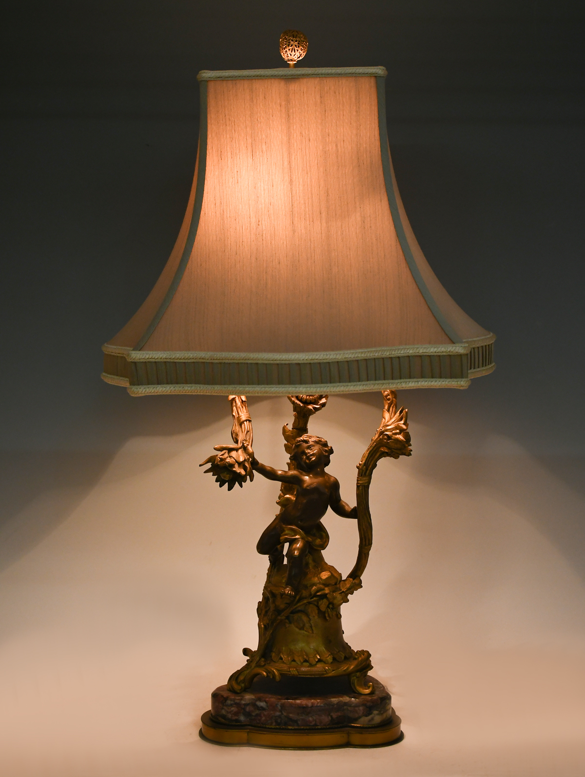 FIGURAL MARBLE & BRONZE LAMP W/